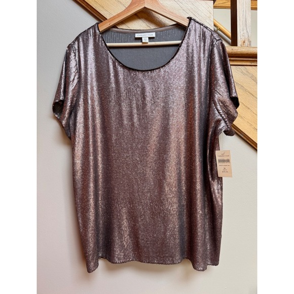 Coldwater Creek Womens Sequin Top XL Metallic Artsy Brown Holiday Fairy Grunge - Picture 1 of 12